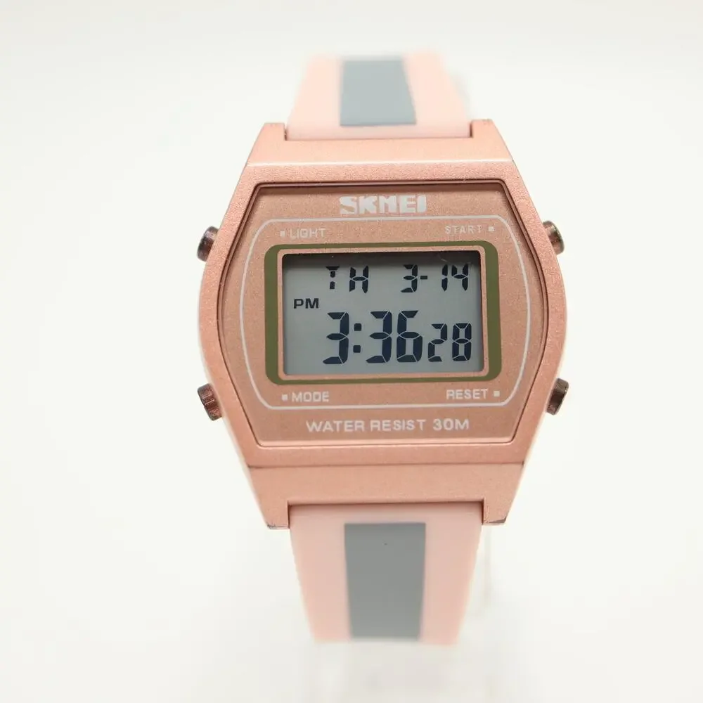 SKMEI Womens Rose Gold Tone 35mm Digital Sport Watch Alarm Chrono w New Battery